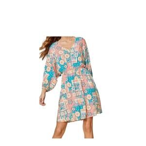 Savanna Jane Patchwork Print Dress Womens Plus Size 3X Dolman Sleeve V-neck